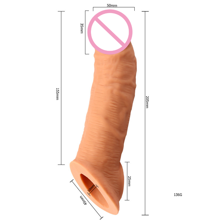 Vòng gia tăng dương vật 21cm, bao quy đầu tái sử dụng, trì hoãn xuất tinh - Sản phẩm tình dục nam giới 