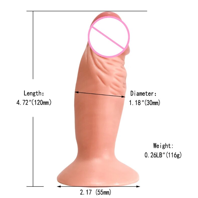 Đồ chơi tình dục nhỏ hình dáng giả dụng 12cm, có bát hút, dành cho phụ nữ, dương vật giả thực tế từ PVC