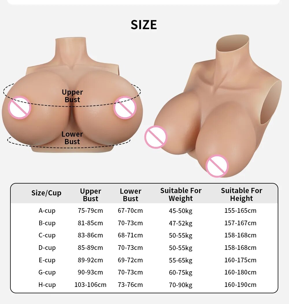Ngực giả silicone hình H cho Cosplay Drag Queen, áo ngực giả, ngực giả silicone cho nam trang 