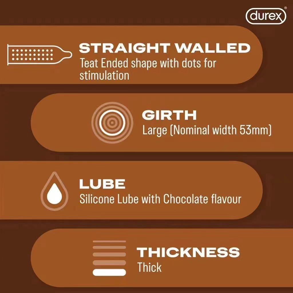 Bao cao su hương sô-cô-la Durex siêu mỏng 3 chiếc, thêm dầu bôi trơn, cảm giác tuyệt vời, sản phẩm tình dục an toàn cho người lớn